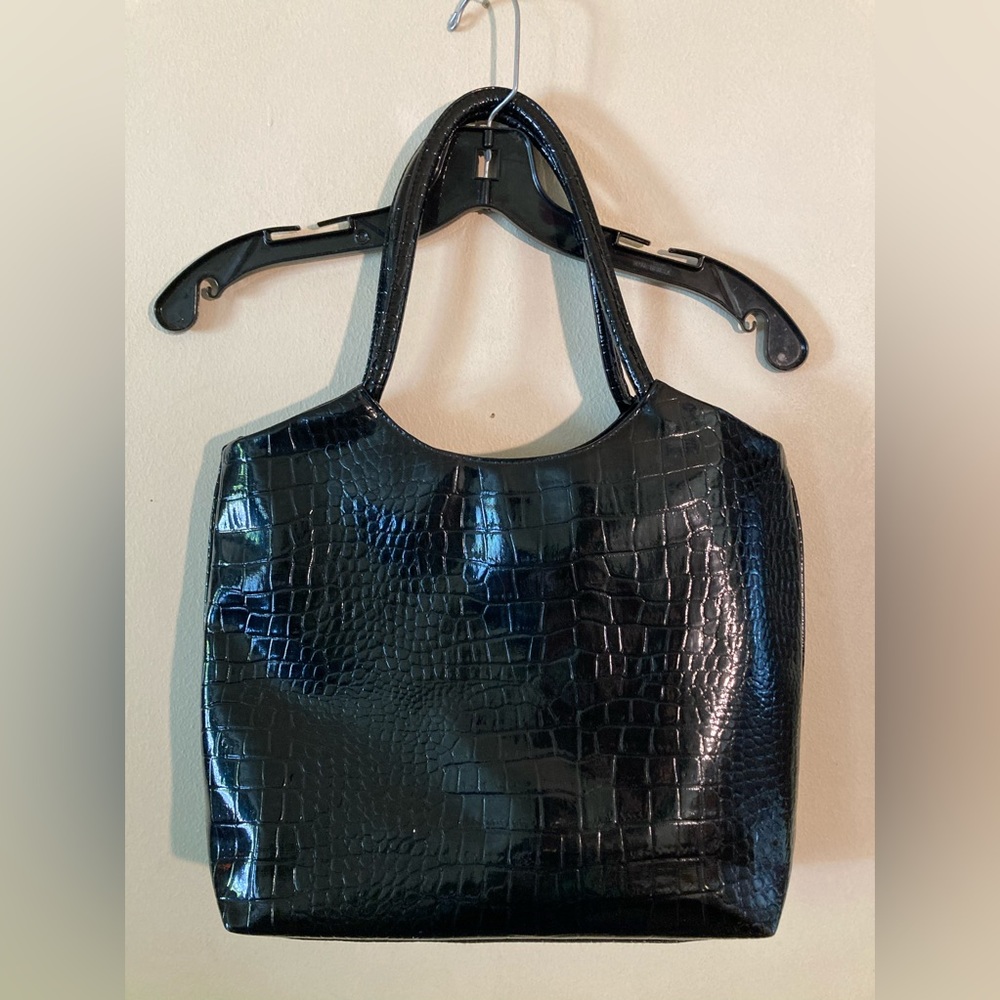 Neiman Marcus Black Faux Alligator Tote